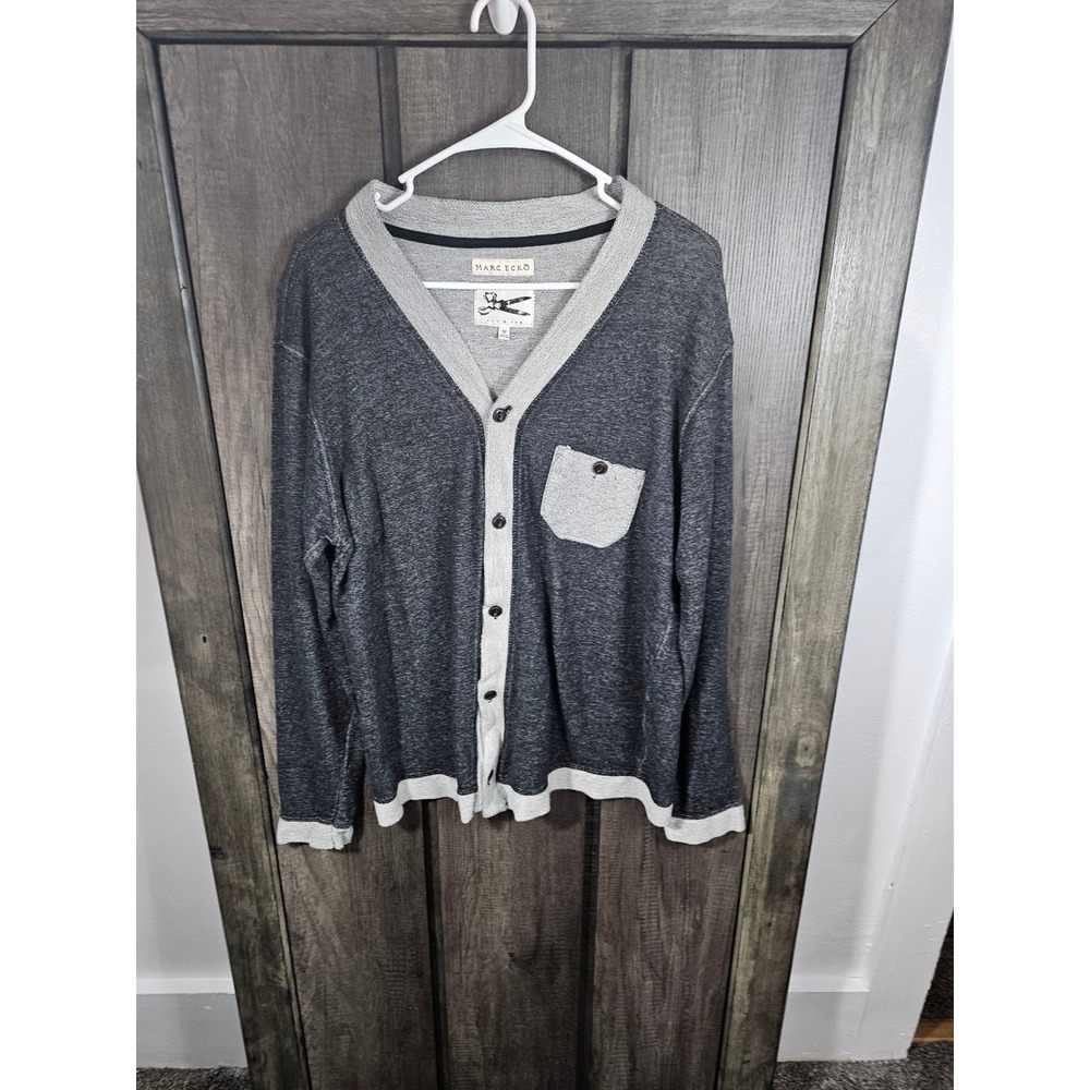Marc Ecko Cut & Sew Dark Grey Knit Button Front Cardigan Sweater Men's Medium